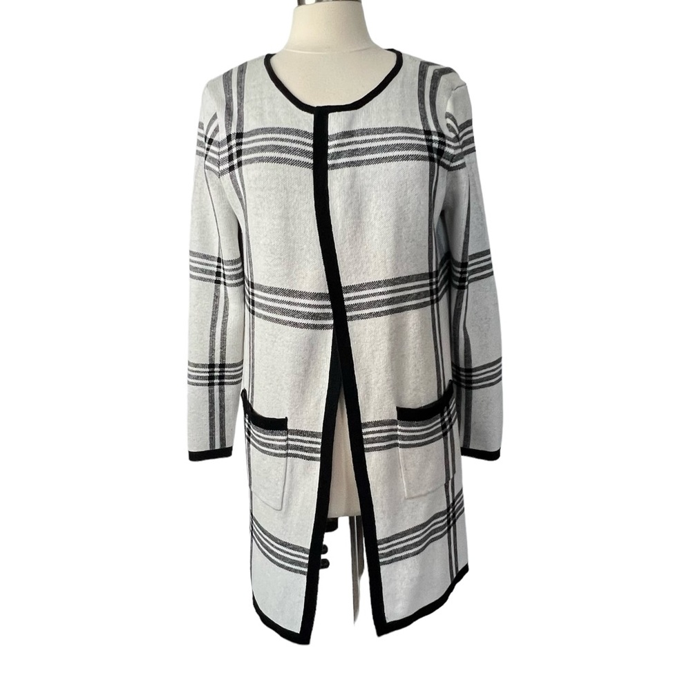 ELLE Striped Open Front Women’s Long Cardigan & Pockets Sz L